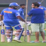 Mumbai: Playes of Royal Challengers Bengaluru and Mumbai Indians during a practice session