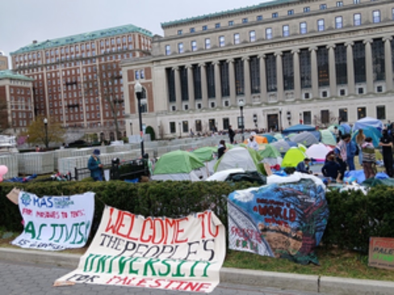 Scene at Columbia University in New York on Wednesday, April 24, 2024, where students have occupied the institution's main quadrangle in support of Palestine and against United States support for Israel and set up tents.