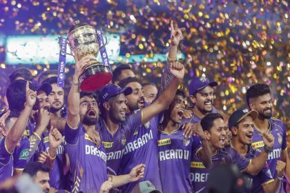 IPL-2024: KKR players with the trophy after winning the final (Photo- IANS)