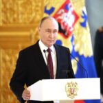 Moscow : Russia President Vladimir Putin delivers a speech during a meeting with his authorised representatives for the presidential election campaign in the St Andrew Hall of the Grand Kremlin Palace