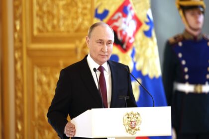 Moscow : Russia President Vladimir Putin delivers a speech during a meeting with his authorised representatives for the presidential election campaign in the St Andrew Hall of the Grand Kremlin Palace