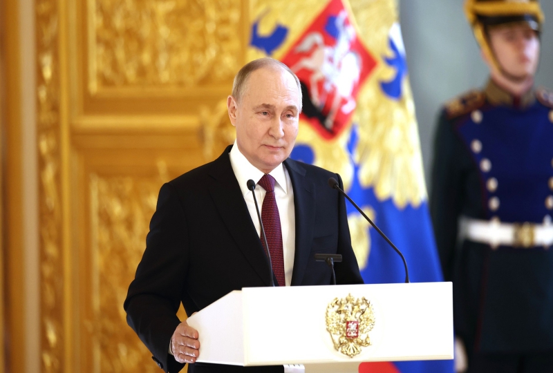 Moscow : Russia President Vladimir Putin delivers a speech during a meeting with his authorised representatives for the presidential election campaign in the St Andrew Hall of the Grand Kremlin Palace