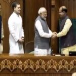 After Om Birla was elected as the Speaker of the Lok Sabha, PM Modi, Rahul Gandhi, and Kiren Rijiju escorted him to the chair (Photo - Video Grab).