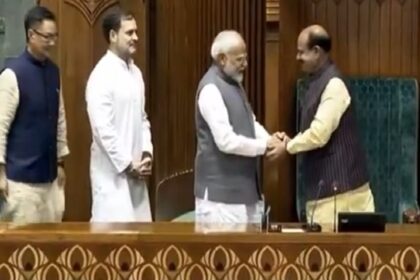 After Om Birla was elected as the Speaker of the Lok Sabha, PM Modi, Rahul Gandhi, and Kiren Rijiju escorted him to the chair (Photo - Video Grab).