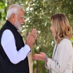 Italian PM Giorgia Meloni welcoming Prime Minister Narendra Modi in Apulia, Italy. (Photo - IANS)