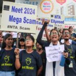 Students protesting against alleged irregularities in NEET exam in Bhopal, Madhya Pradesh (Photo- IANS)