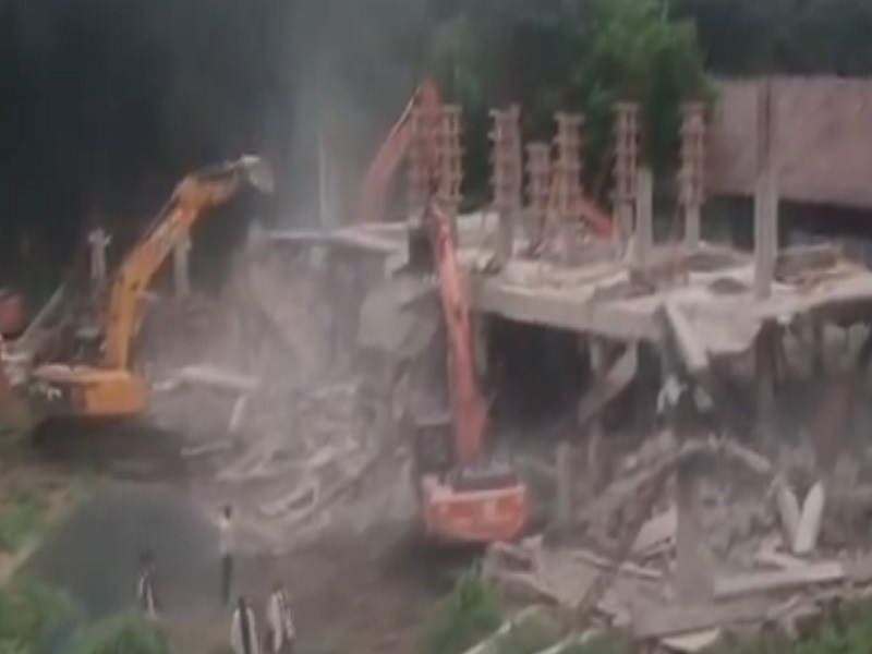 Bulldozer ran on the under construction office of YSRCP in Andhra Pradesh (Photo- Social Media)