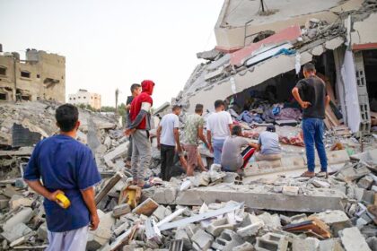 Buildings destroyed after Israeli bombardment in an area in Gaza (file photo- IANS)