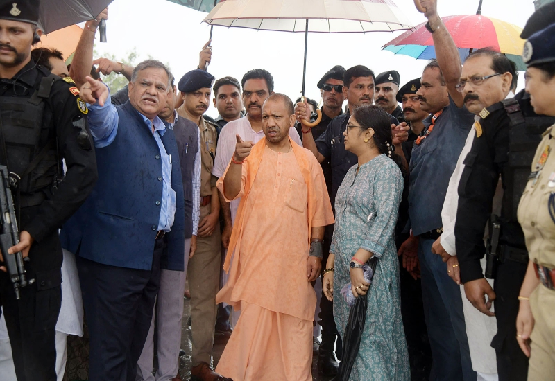 CM Yogi also reached the spot amidst rain, where he took details of the entire incident from the officials. Photo: IANS