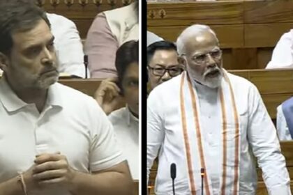 During Rahul Gandhi's speech in the Lok Sabha, PM Narendra Modi also stood up and expressed his protest (Photo-X)