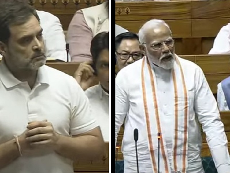 During Rahul Gandhi's speech in the Lok Sabha, PM Narendra Modi also stood up and expressed his protest (Photo-X)