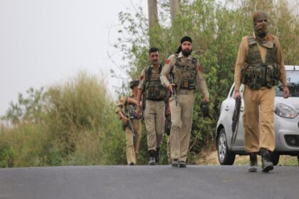 Kathua: Security personnel during a search operation near Hiranagar sector of Jammu and Kashmir's Kathua district on May 14, 2018. (Photo: IANS)