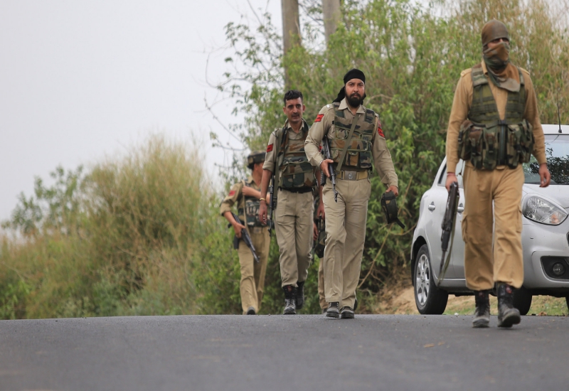 Kathua: Security personnel during a search operation near Hiranagar sector of Jammu and Kashmir's Kathua district on May 14, 2018. (Photo: IANS)