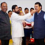 Mumbai: Maharashtra CM Eknath Shinde, Deputy CMs Devendra Fadnavis, Ajit Pawar and others celebratefollowing the Mahayuti alliance's victory in the Maharashtra Assembly elections in Mumbai on Saturday, November 23, 2024. (Photo: IANS)