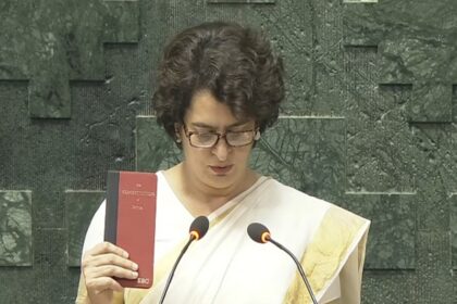 Priyanka Gandhi took oath as a Lok Sabha member with a copy of the Constitution in her hand.