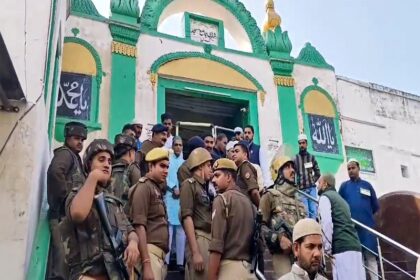 Sambhal: Security tightened at the Shahi Jama Masjid as devotees arrive to offer Friday prayers in Sambhal on Friday, November 29, 2024. The Supreme Court on Friday directed the Sambhal trial court to refrain from passing any orders related to the survey of a Mughal-era mosque while instructing the Uttar Pradesh government to ensure peace and harmony in the violence-hit town. (Photo: IANS)