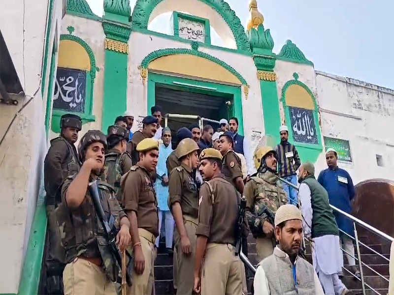 Sambhal: Security tightened at the Shahi Jama Masjid as devotees arrive to offer Friday prayers in Sambhal on Friday, November 29, 2024. The Supreme Court on Friday directed the Sambhal trial court to refrain from passing any orders related to the survey of a Mughal-era mosque while instructing the Uttar Pradesh government to ensure peace and harmony in the violence-hit town. (Photo: IANS)