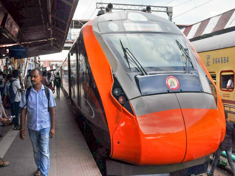 Patna: The Vande Bharat Express during its trial run at Patna Railway Station on Tuesday September 10, 2024. (Photo: IANS)