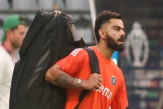 Mumbai : India's Virat Kohli during a practice session ahead of the ICC World Cup semi-final match between New Zealand and India, in Mumbai on Tuesday, November 14, 2023. (Photo: IANS/Biplab Banerjee)