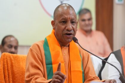 Lucknow: Uttar Pradesh Chief Minister Yogi Adityanath addresses a press conference on the party's victory in the Uttar Pradesh by-elections