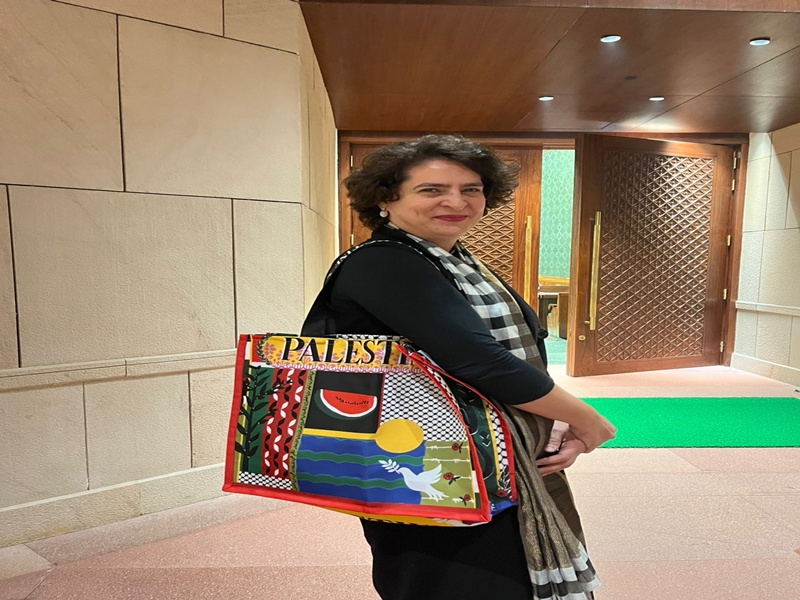 Congress general secretary Priyanka Gandhi reached Parliament with bag written Palestine, BJP said appeasement