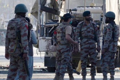 Security personnel examine the blast site in southwest Pakistan's Quetta on Oct. 18, 2021. (Photo by Asad/Xinhua/IANS)